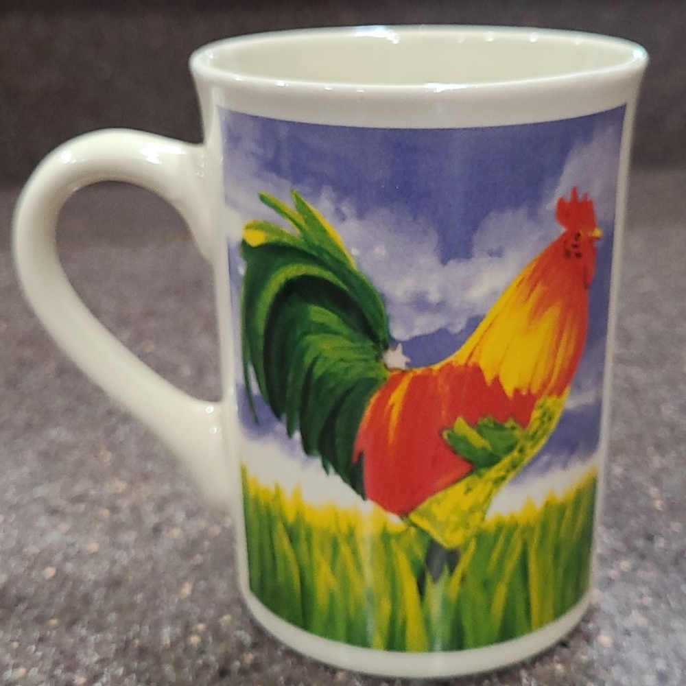 Rooster Mugs set of 4 Cups Coffee Tea Bay Island Vintage Farm Designs Slim 8 oz - Picture 8 of 16